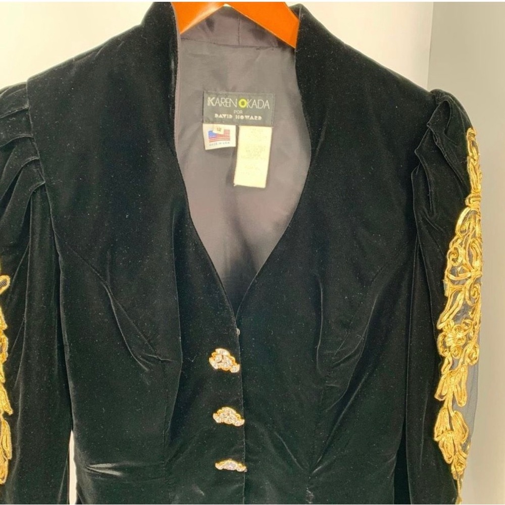 Vintage Karen Kada Black Velour Jacket with Gold Embroidery - Picture 2 of 4